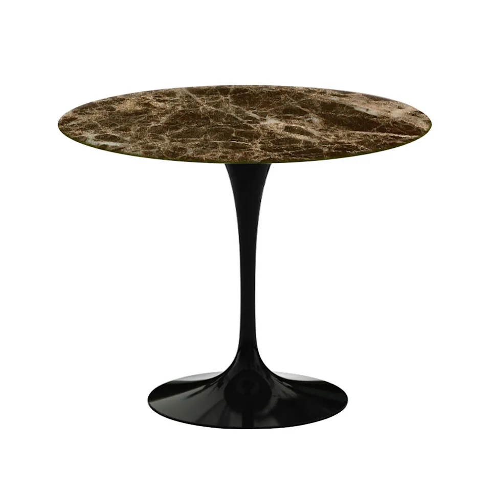 Saarinen Round Table - Matbord, Ø 91 cm, Svart underrede, skiva i glansig brun Emperador marmor