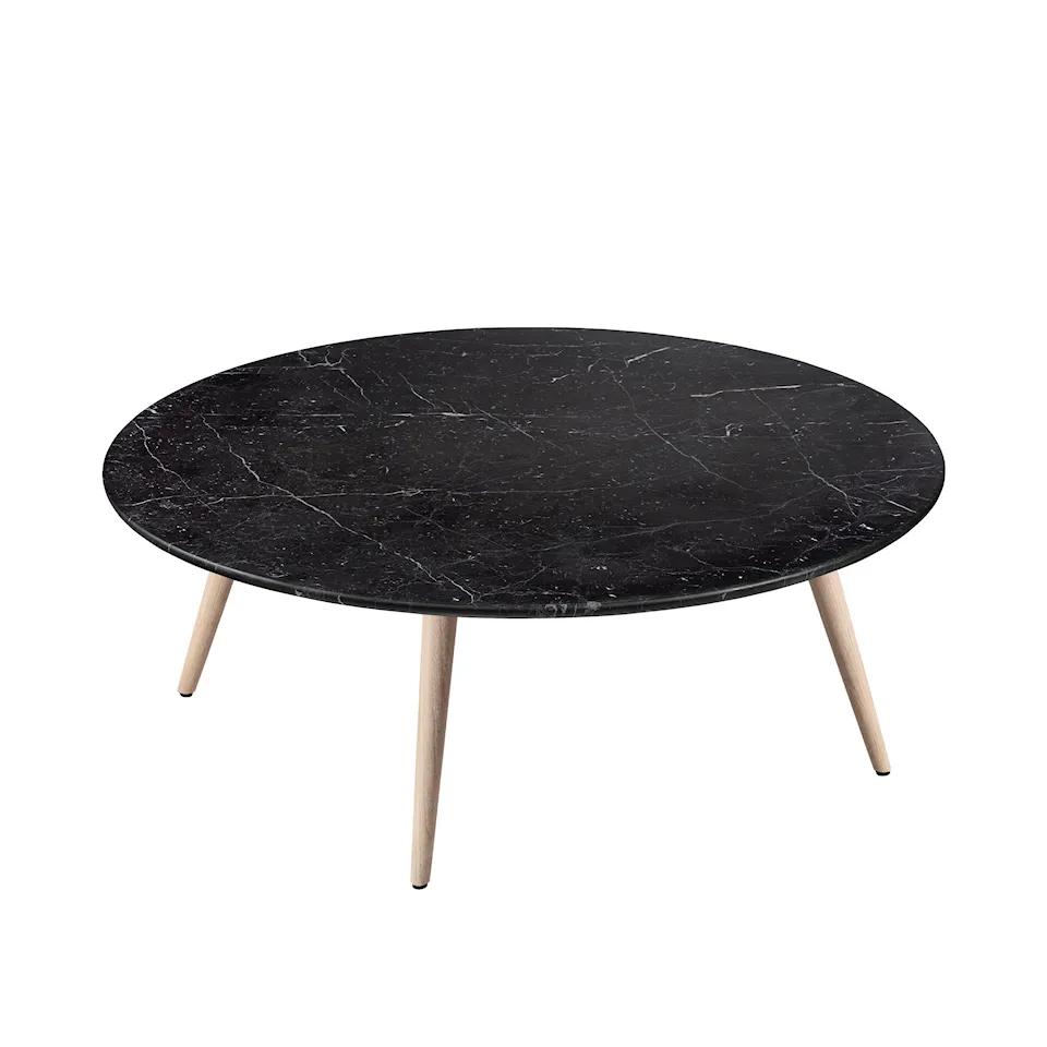 375 Side Table T2, Nero Marquina, Oak White Pigmented, H: 33, Ø: 97