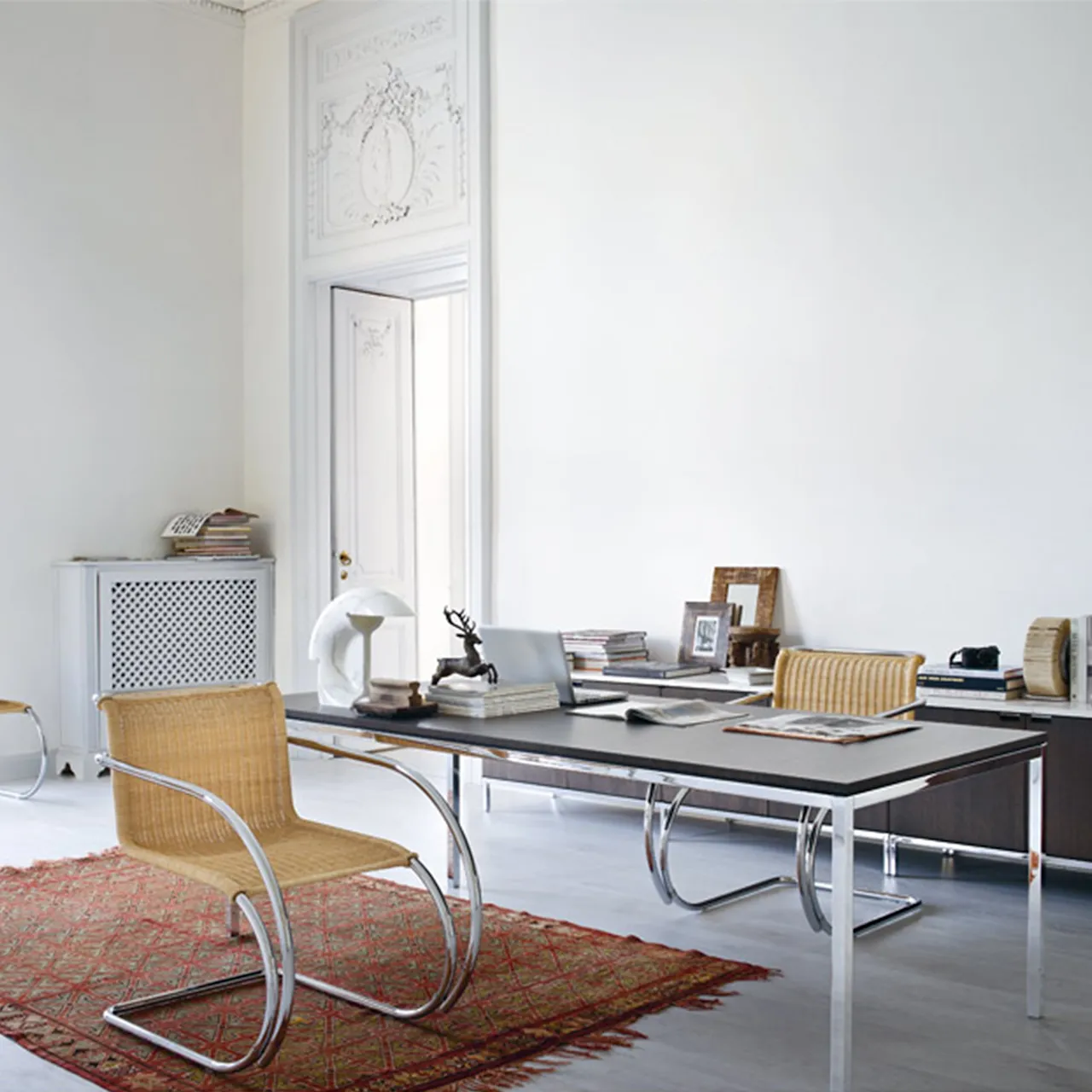 Florence Knoll High Table, Rektangulär, 200 x 90 cm, skiva i Svart Marquina marmor