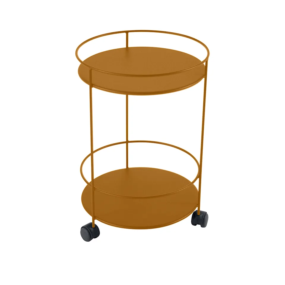 Guinguette Side Wheeled Table With Solid Double Top, Gingerbread