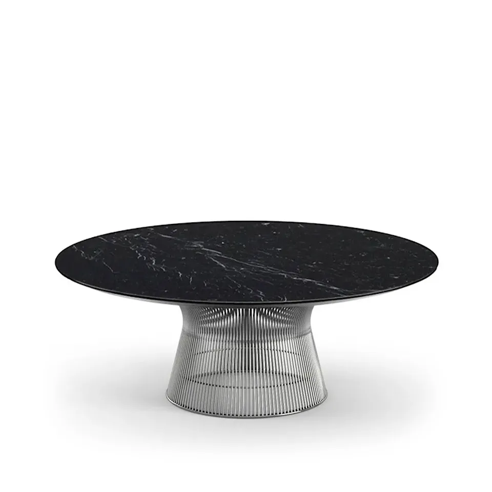 Platner Coffee Table, base in Polished Nickel, Ø 91.5 cm, top in black Marquina marble