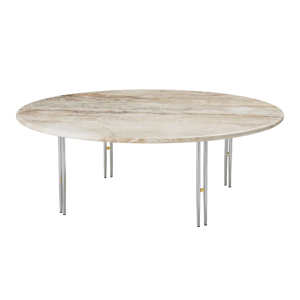 IOI Coffee Table - Round, Ø100 Top Rippled Beige, Base Chrome Base / Brass Sphere