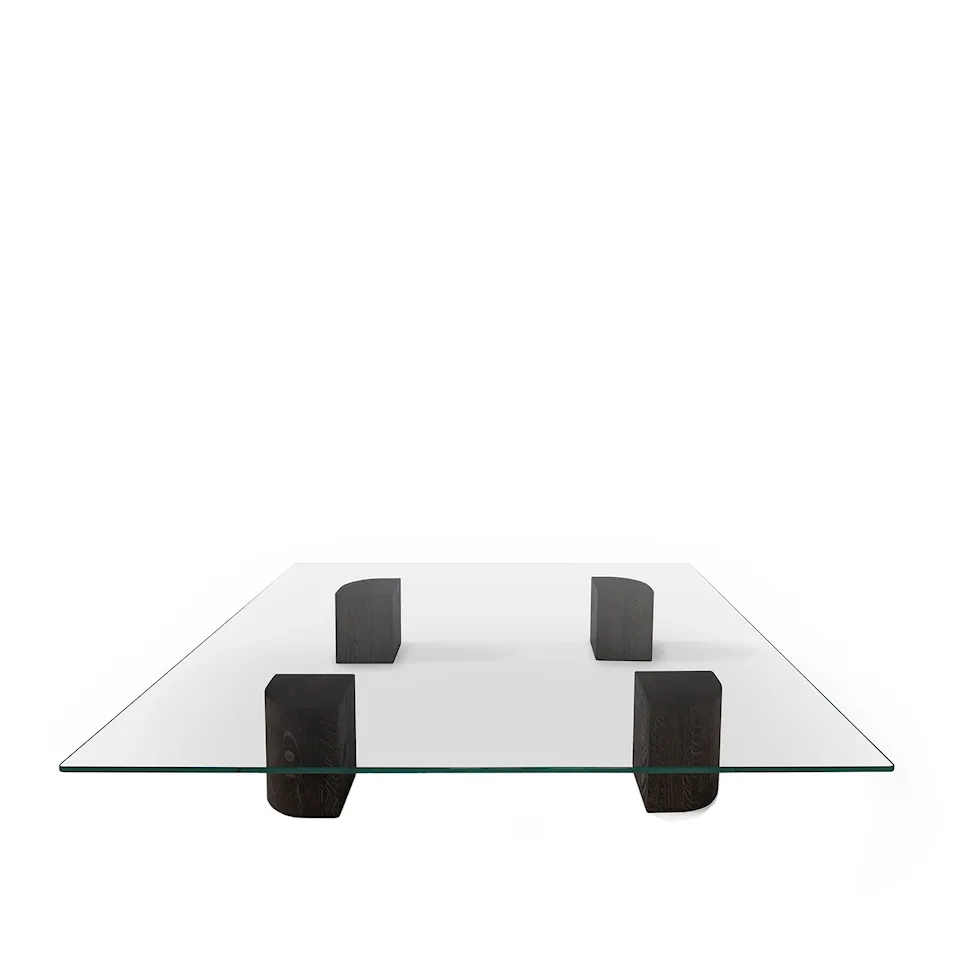 Quarter Lounge Table 120x120 - Smoked Oak, Clear Glass Top