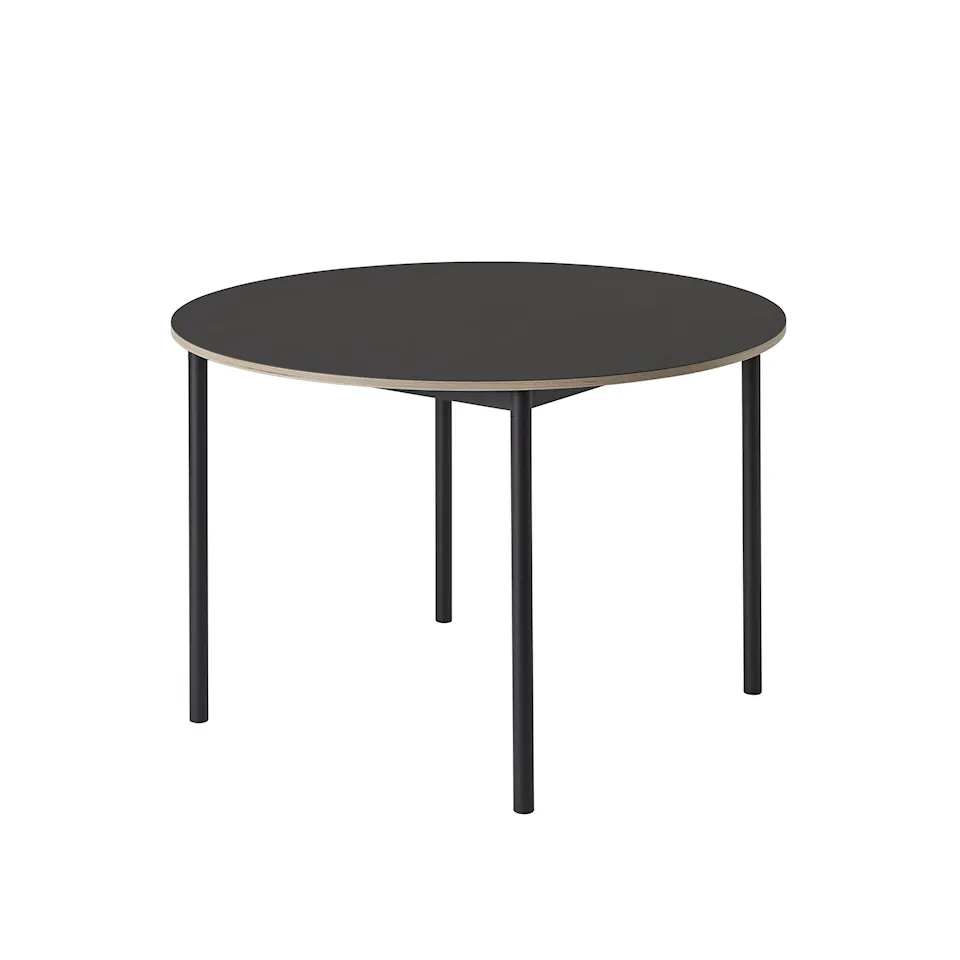 Base Table, Ø110 cm, Top: Black Linoleum, Plywood edges, Frame: Black