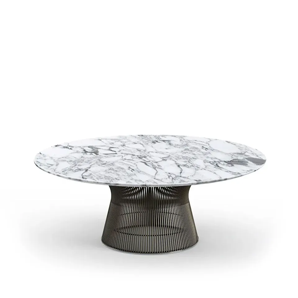 Platner Coffee Table, base in bronze metallic, Ø 107 cm, top in white Arabescato marble