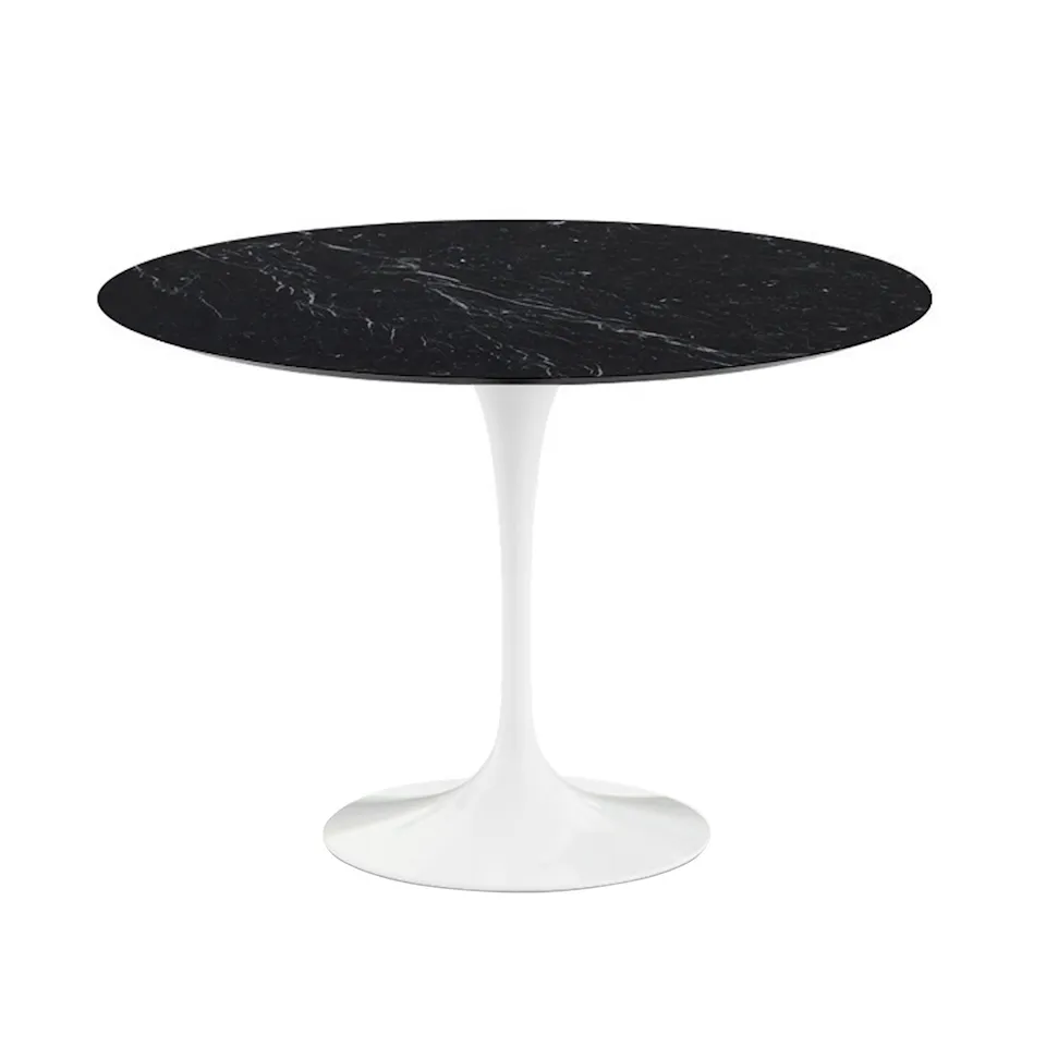 Saarinen Round Table - Dining table, Ø 107 cm, White frame, top in matt black Marquina marble