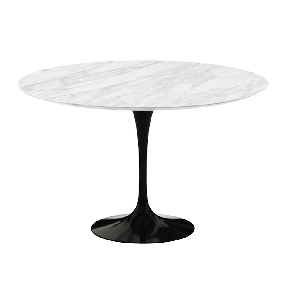 Saarinen Round Table - Matbord, Ø 120 cm, Svart underrede, skiva i glansig Statuarietto marmor