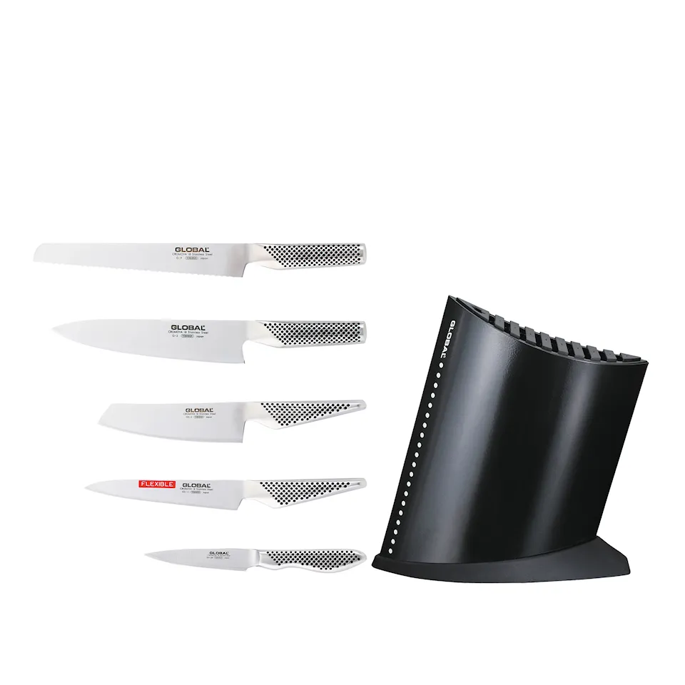Knivsett 5 deler og knivblokk svart
