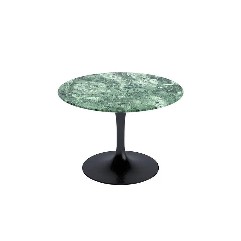 Saarinen Round Table - Soffbord, Svart underrede, skiva i glansig grön Alpi marmor, H: 36, Ø 51