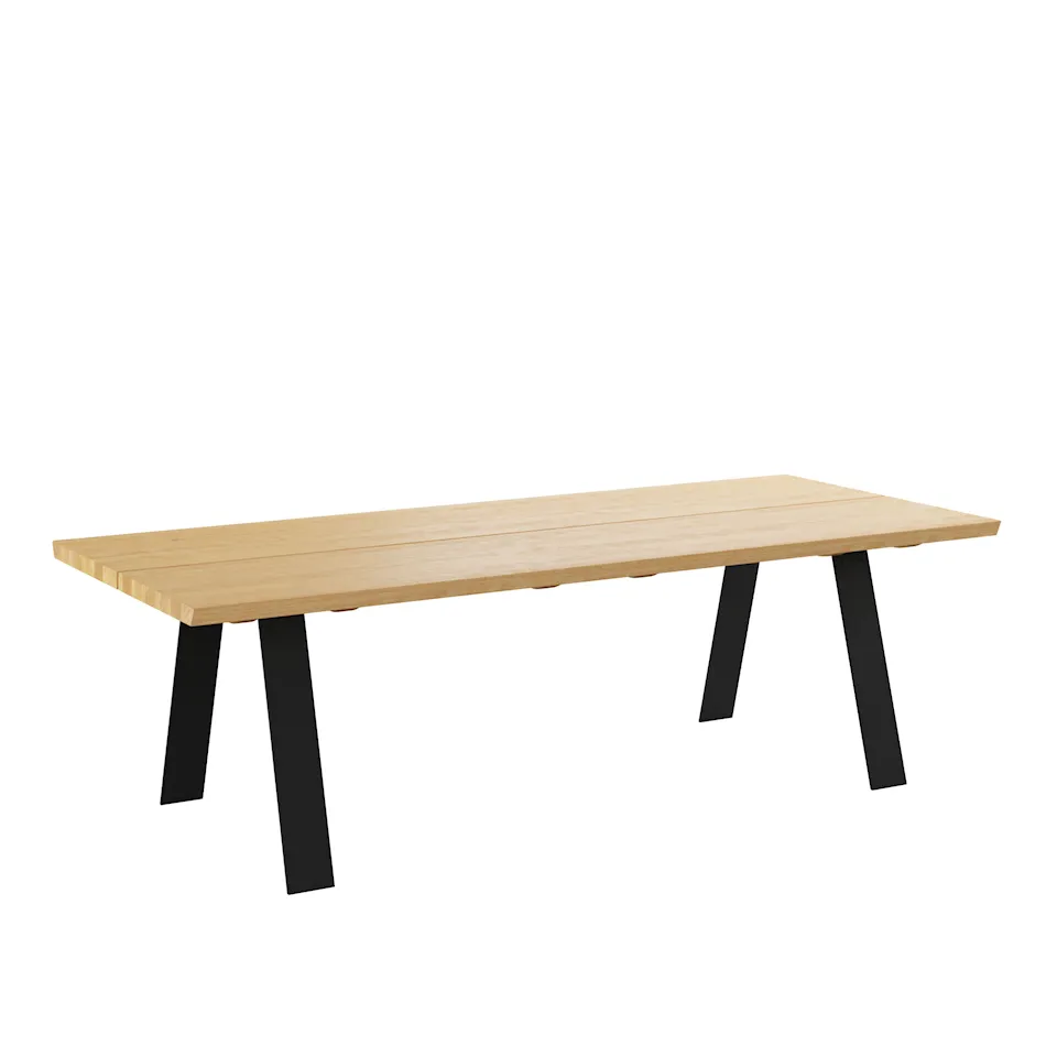 GM 3200 Plank Table, 300 x 100 cm, Tabletop in Soaped Oak, 1 additional tabletop in matching wood, Base in black powder coated steel