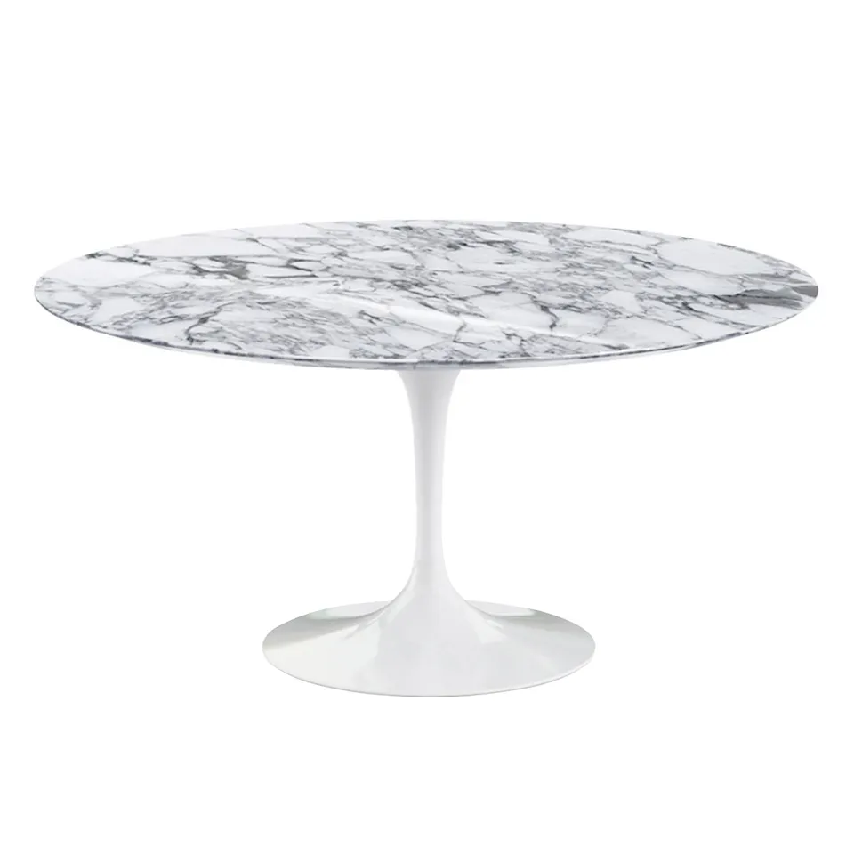 Saarinen Round Table - Dining table, Ø 152 cm, White base, glossy white Arabescato marble top