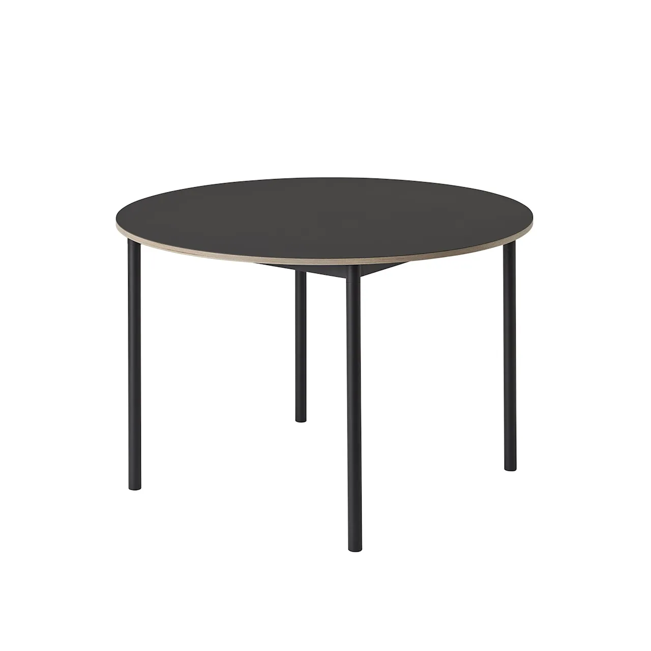 Base Table, Ø110 cm, Top: White Laminat, Plywood Edged, Frame Black