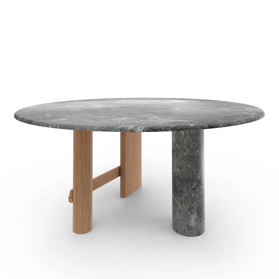 Sengu Table, Ø160cm, Oak legs, Camico grey marble top and column