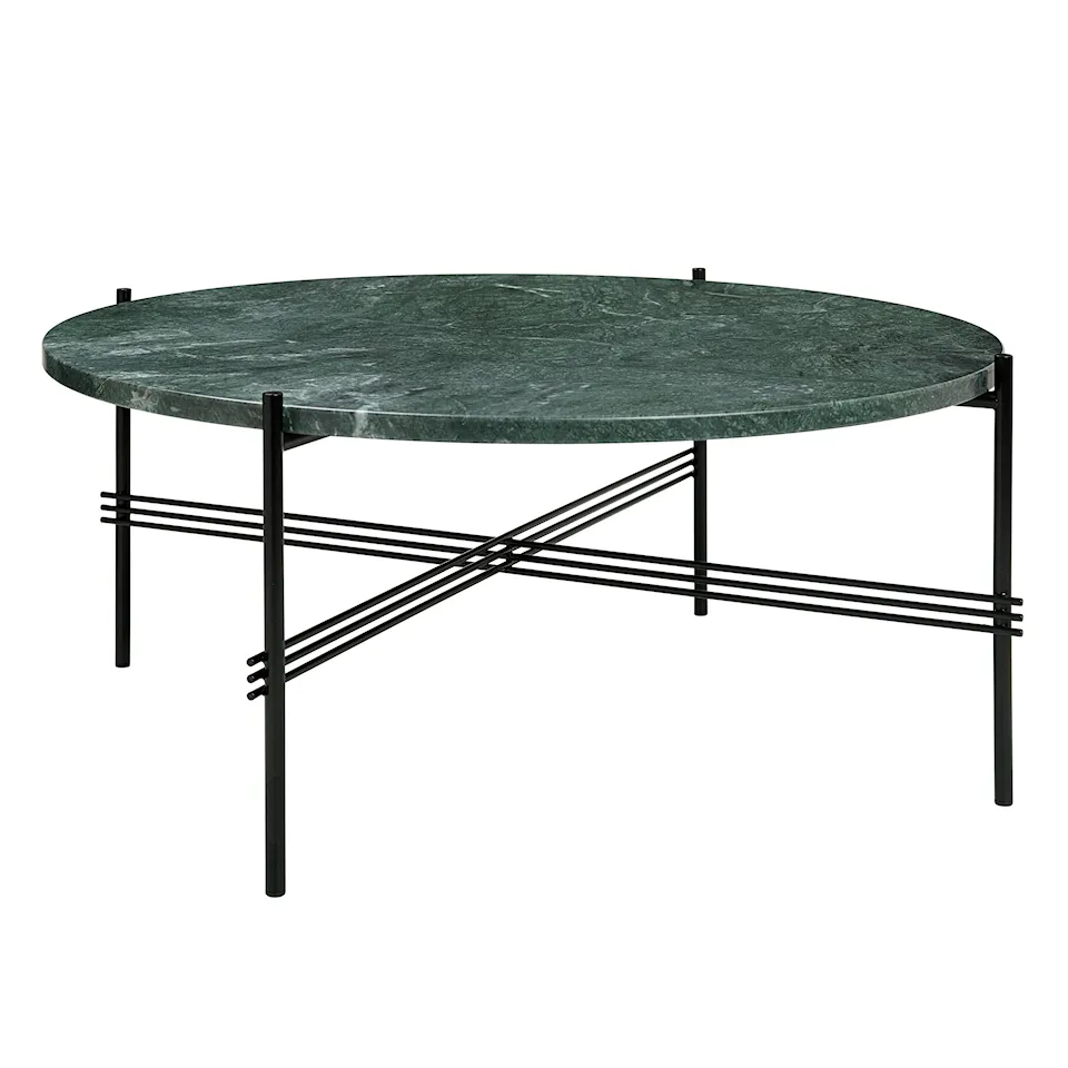 TS Soffbord Ø 80 H. 35, Top: Verde Guatemala Marble, Base: Black