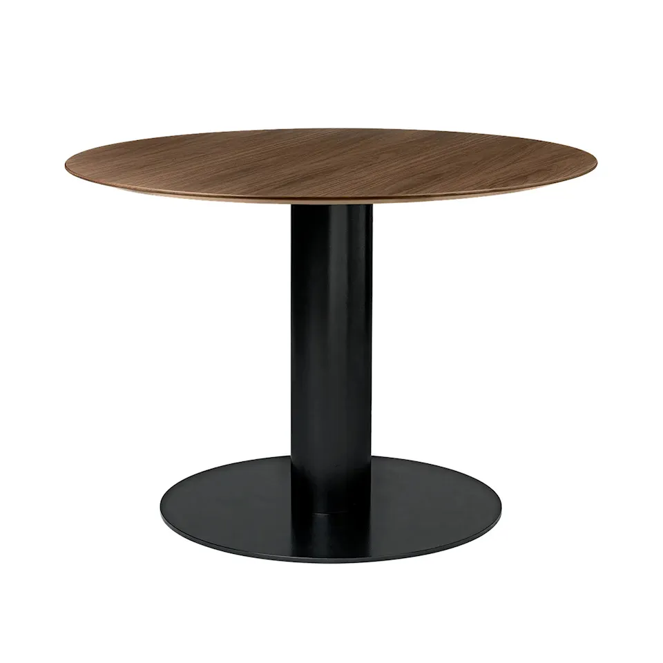 GUBI 2.0 Dining Table, Ø 110 cm, Skiva: Trä - Valnöt, Bas: Svart