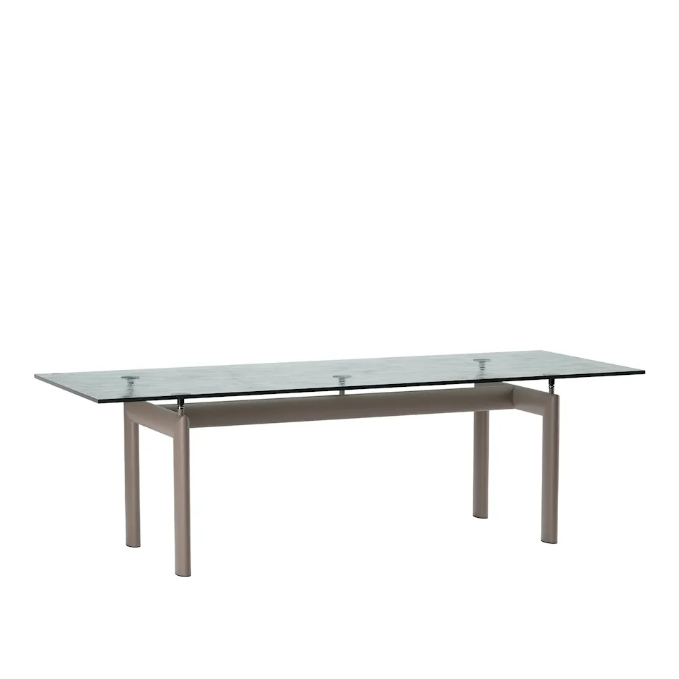 LC6 Table, Taupe Enamel Steel Base, Textured Glass, 225 X 85 cm