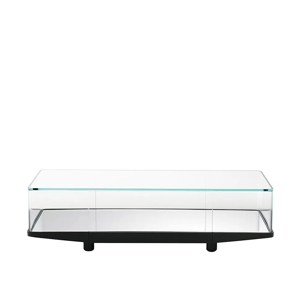 COR01 Collector Low table, Glass and Black Ash, Base: Flush recessed mirror