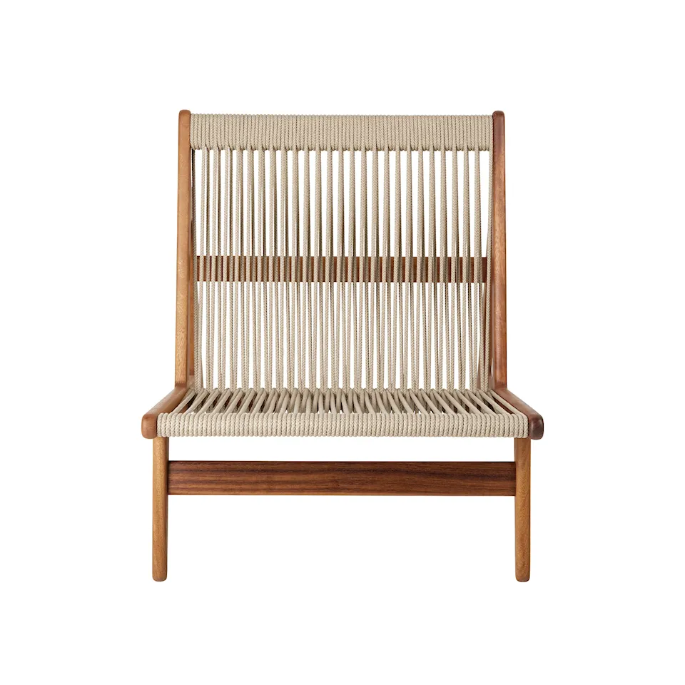 MR01 Initial Lounge Chair, Outdoor - Sunfire Melange Beige and Sand, Base Solid Iroko, Oiled