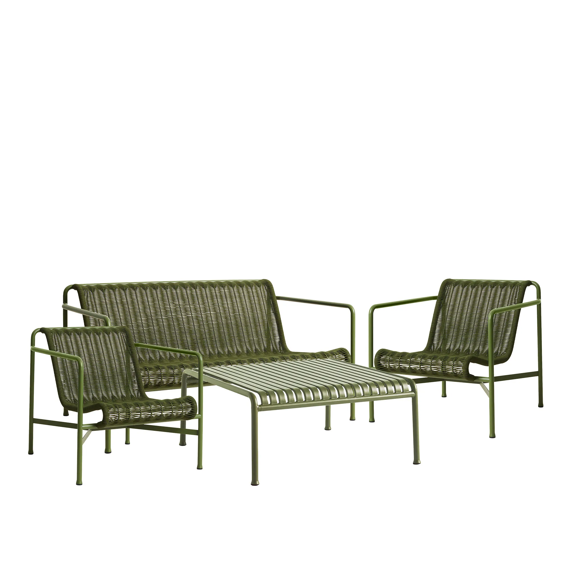 Palissade cord loungegruppe med loungesofa, 2 loungestoler & lavt tredgårdsbord - 1