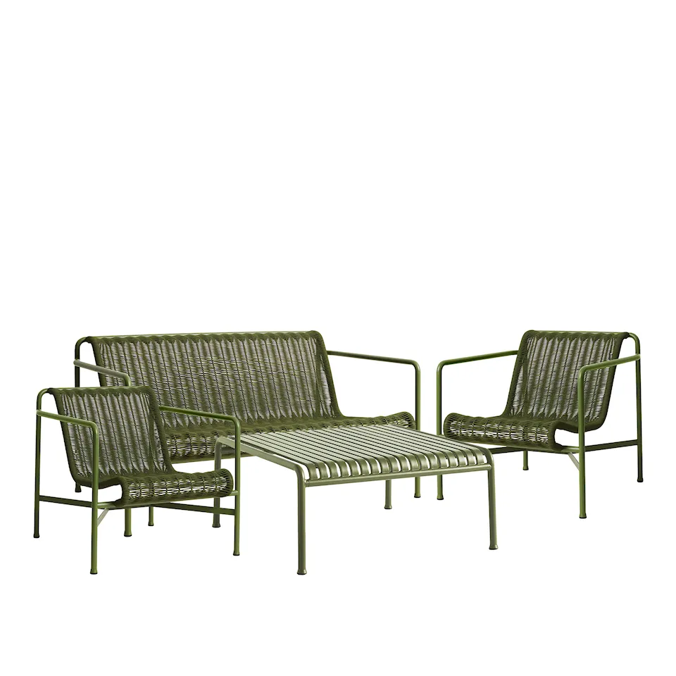 Palissade cord loungegruppe med loungesofa, 2 loungestoler & lavt tredgårdsbord