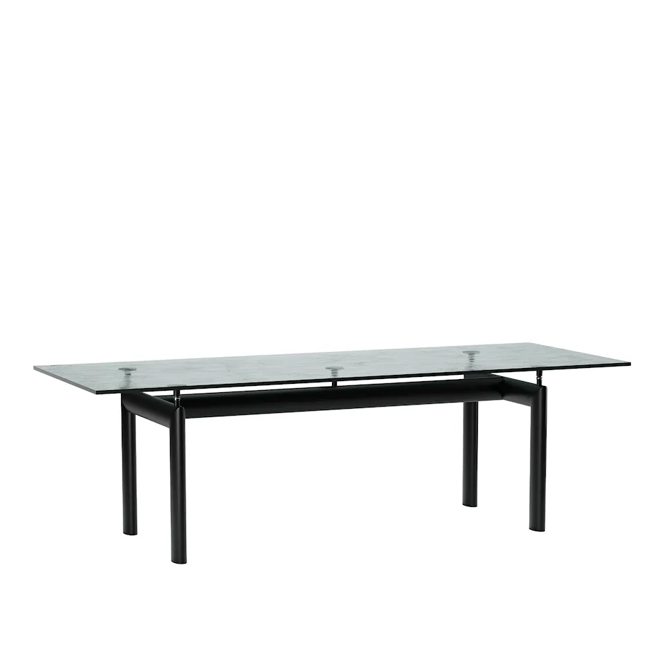 LC6 Table, Black Enamel Steel Base, Textured Glass, 225 X 85 cm