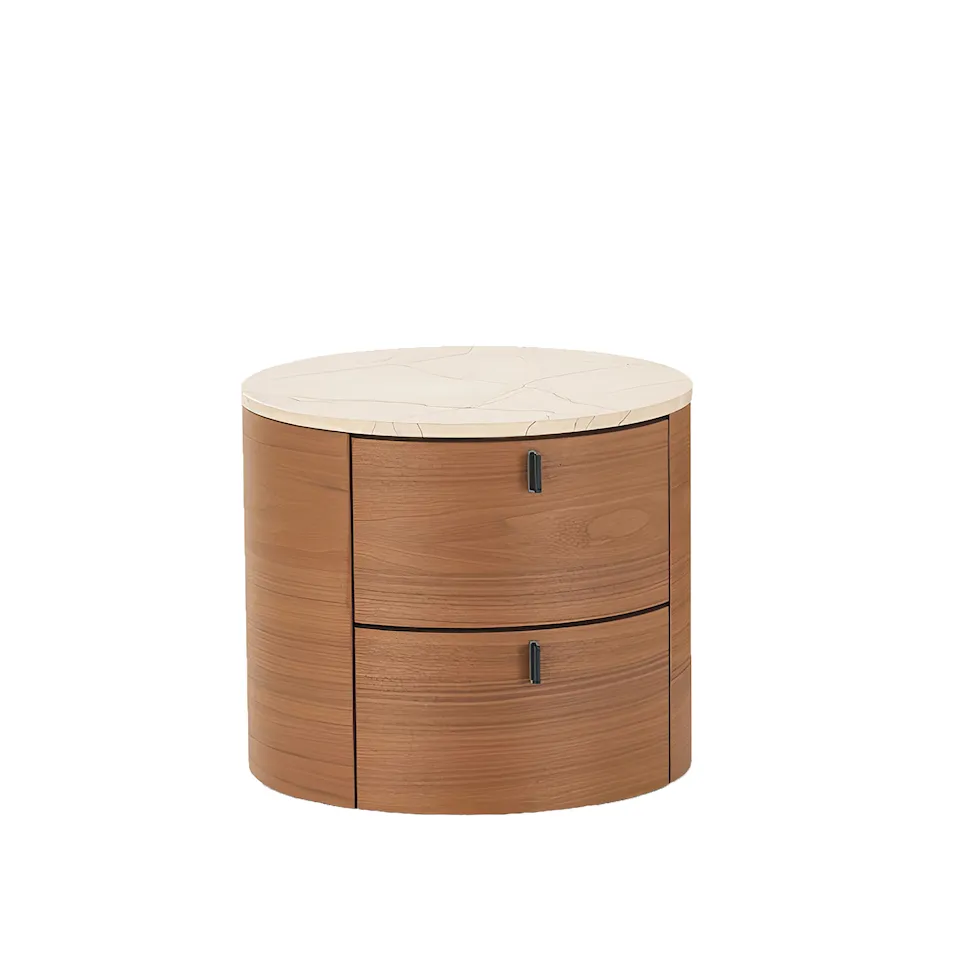 Onda nattbord 2 skuffer, Structure Walnut Top Matt Zecevo, Handles Hide 2 Nero