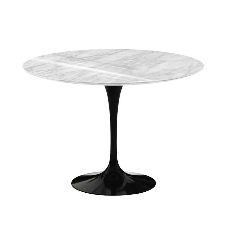 Saarinen Round Table - Matbord, Ø 107 cm, Svart underrede, skiva i matt Statuarietto marmor