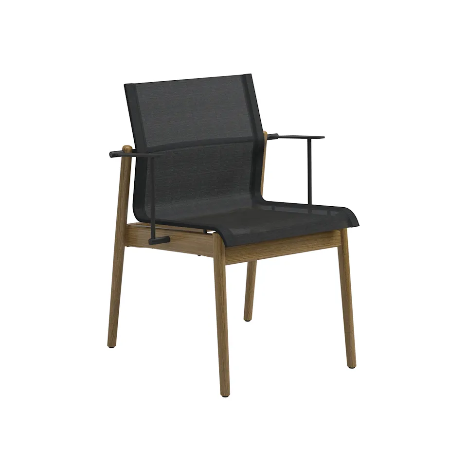 Sway Teak Stacking Chair with Arms, Frame Meteor, Anthracite Sling