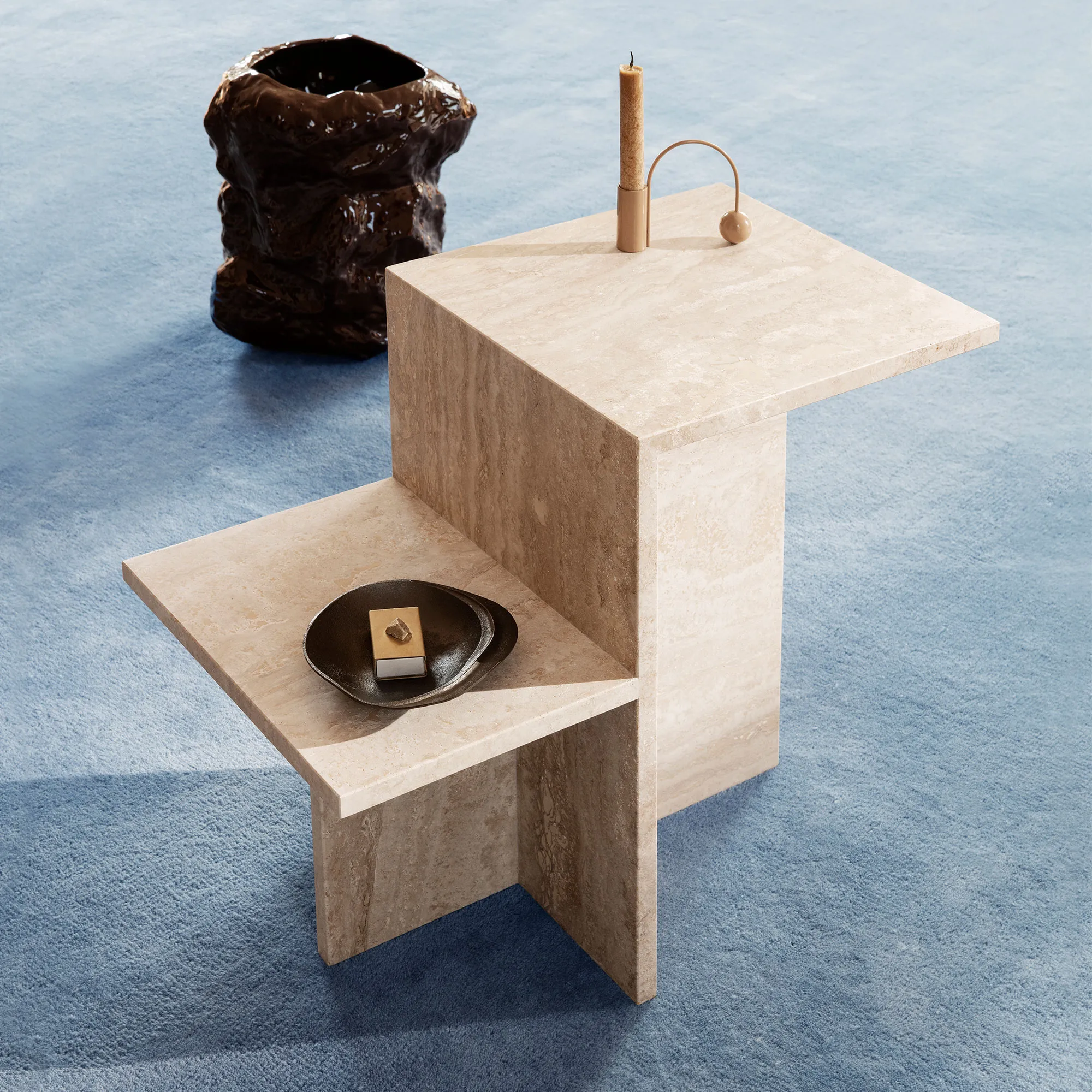 Distinct Side Table - Dark Brown Travertine - 3