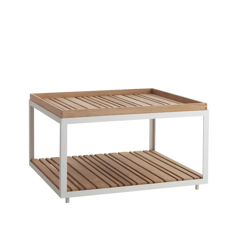 Level Soffbord, Vit, Stor, Borddskiva: Teak