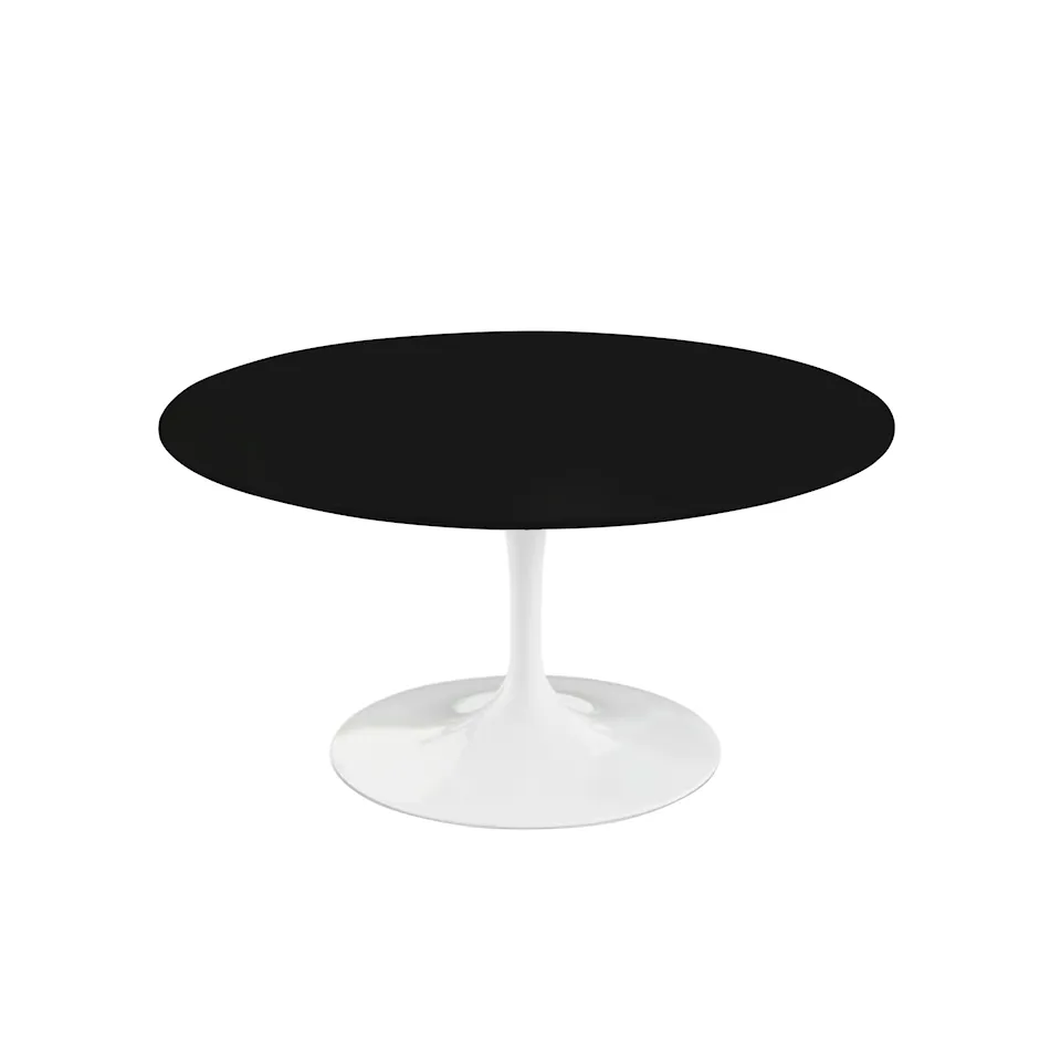 Saarinen Round Table - Soffbord, Vitt underrede, skiva i Svart laminat, H: 39, Ø 91