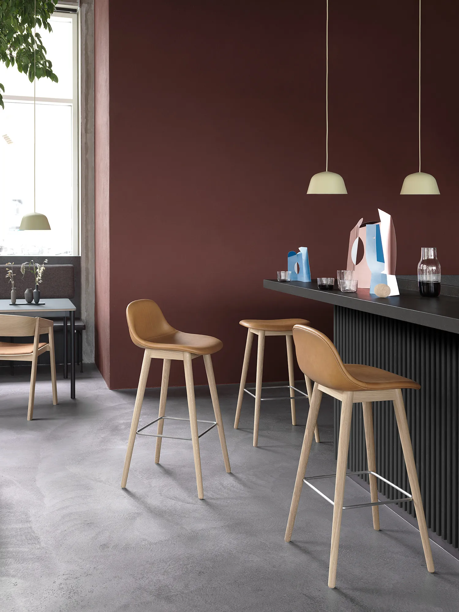 Fiber Bar Stool with Backrest - Tube Base - 3