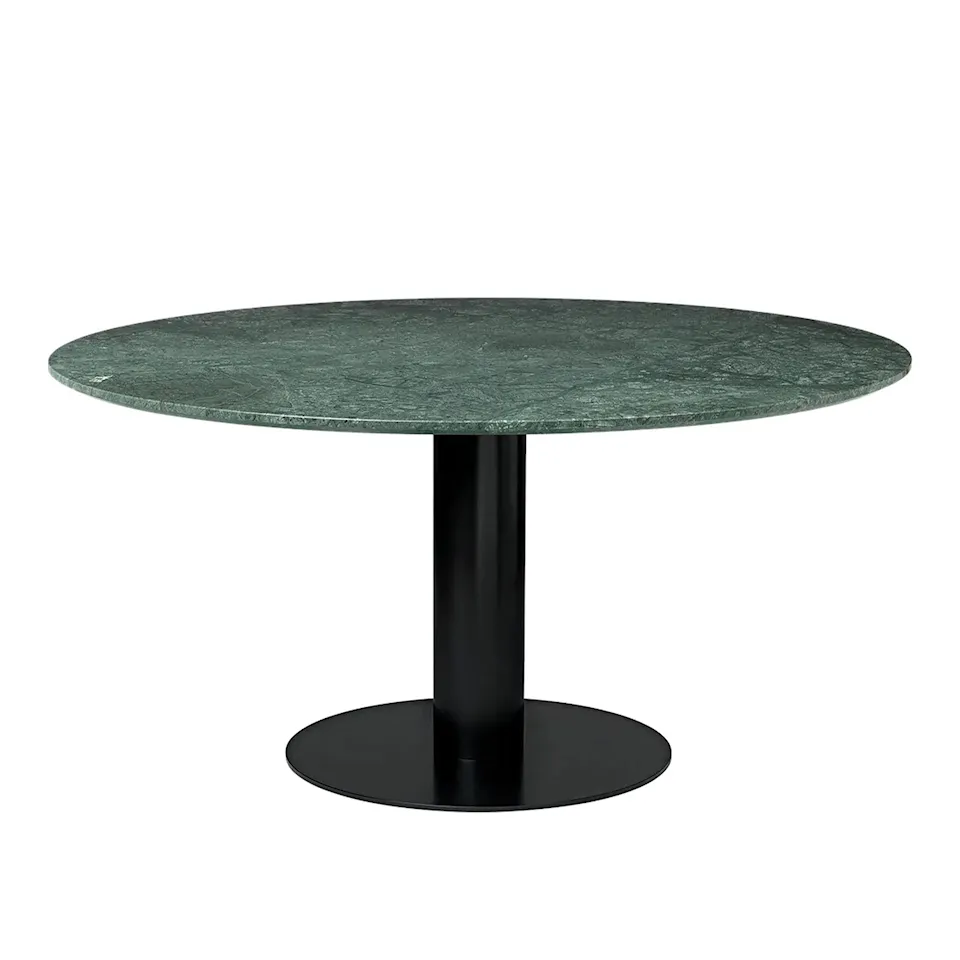 GUBI 2.0 Dining Table, Ø 150 cm, Skiva: Marmor - Verde Guatemala, Bas: Svart