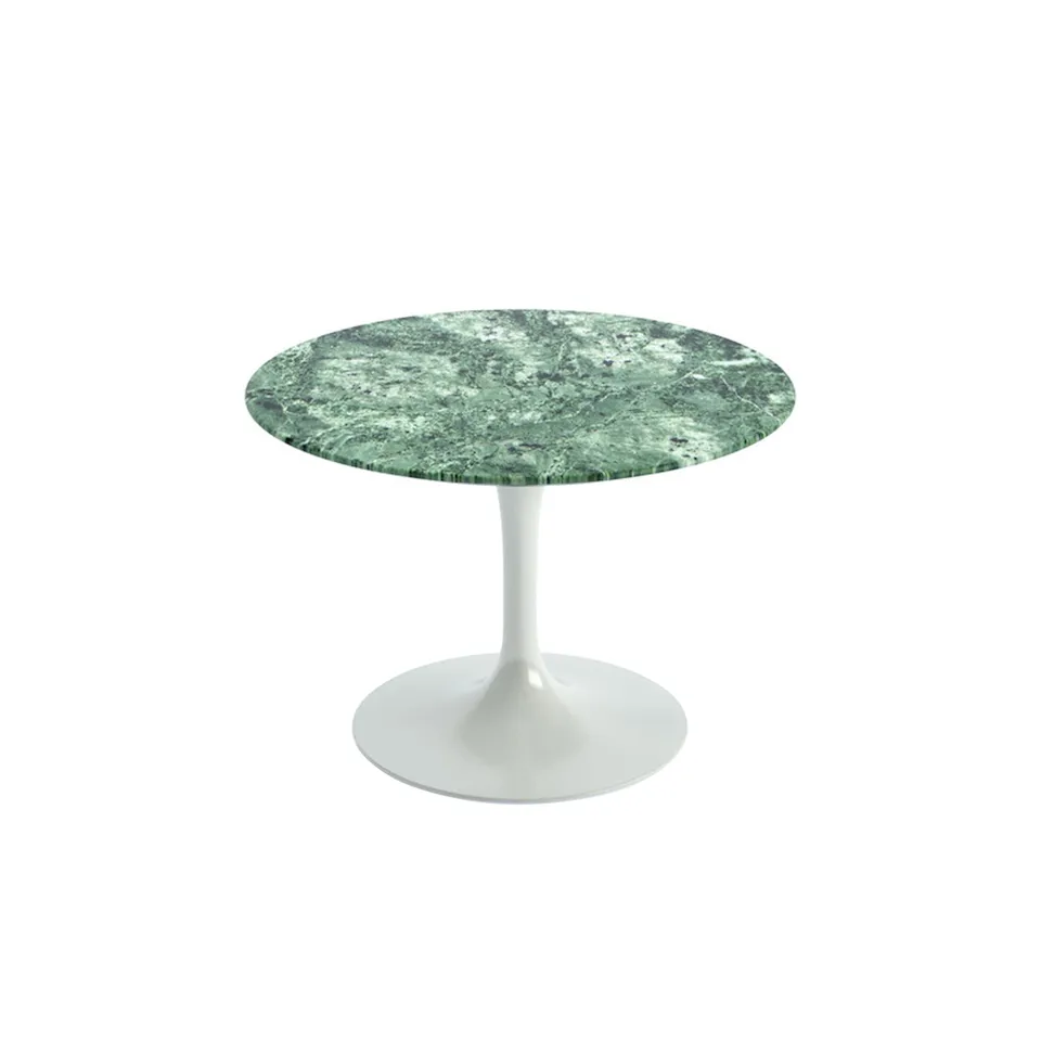 Saarinen Round Table - Soffbord, Vitt underrede, skiva i glansig grön Alpi marmor, H: 36, Ø 51