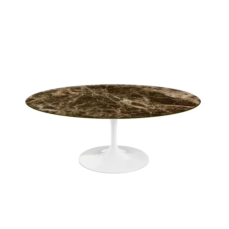 Saarinen Oval Table - Soffbord, Vitt underrede, skiva i glansig brun Emperador marmor