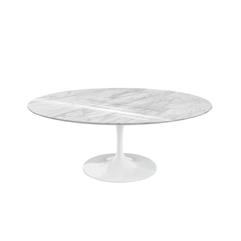 Saarinen Oval Table - Soffbord, Vitt underrede, skiva i glansig Statuarietto marmor