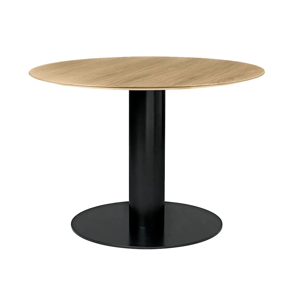 GUBI 2.0 Dining Table, Ø 110 cm, Skiva: Trä - Ek, Bas: Svart