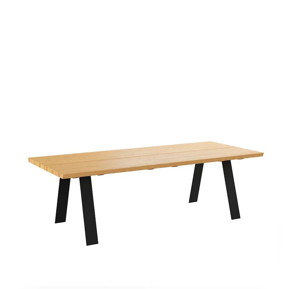 GM 3200 Plank Table, 210 x 100 cm, Tabletop in Oiled oak, Without additional tabletop, Base in black powder coated steel