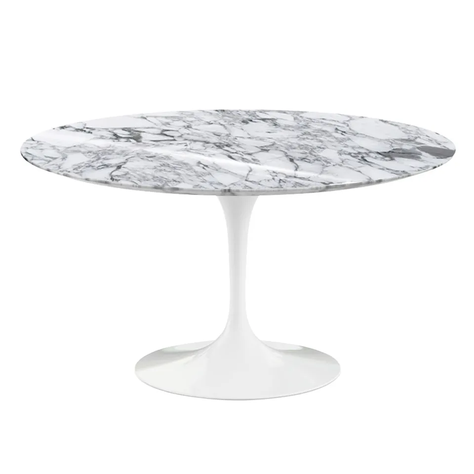 Saarinen Round Table - Dining table, Ø 137 cm, White base, matt white Arabescato marble top