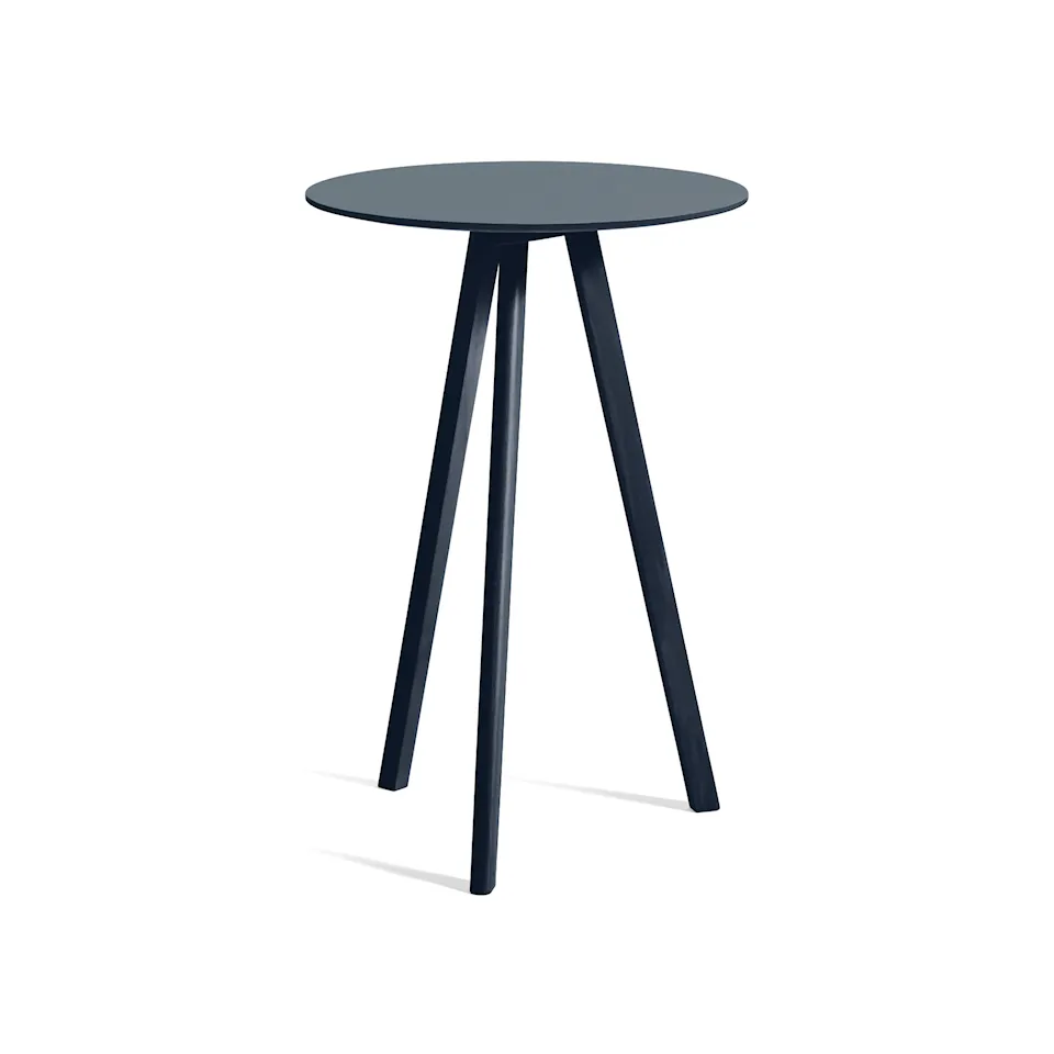 CPH20 2.0 High Table Deep Blue Lacquered Oak Frame Ø70 X H105 Smokey Blue Linoleum Top Deep Blue Lacquered Edge